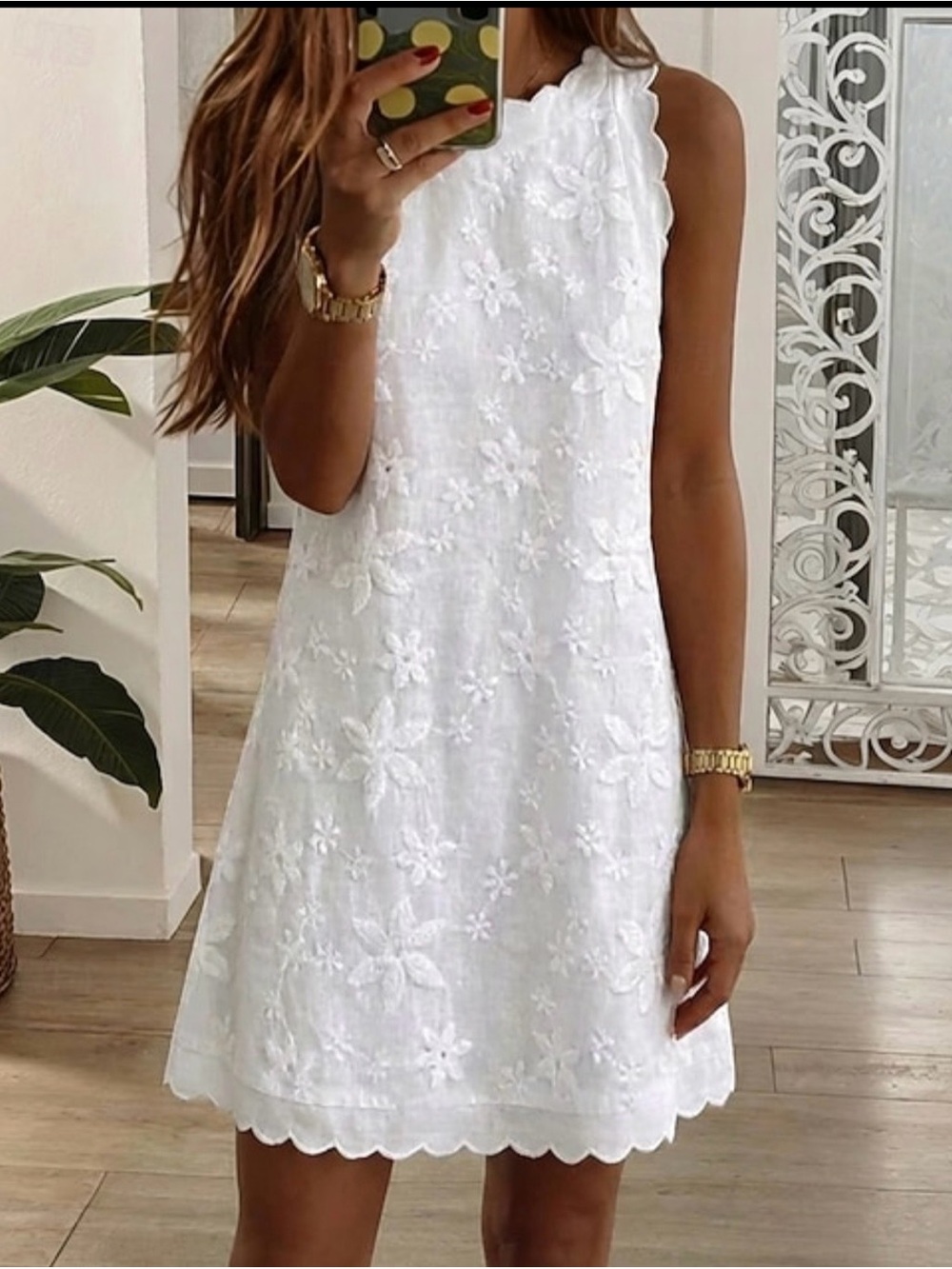 Cotton Blend Shift Dress White Embroidered Ruffle Floral Resort beach wedding XL